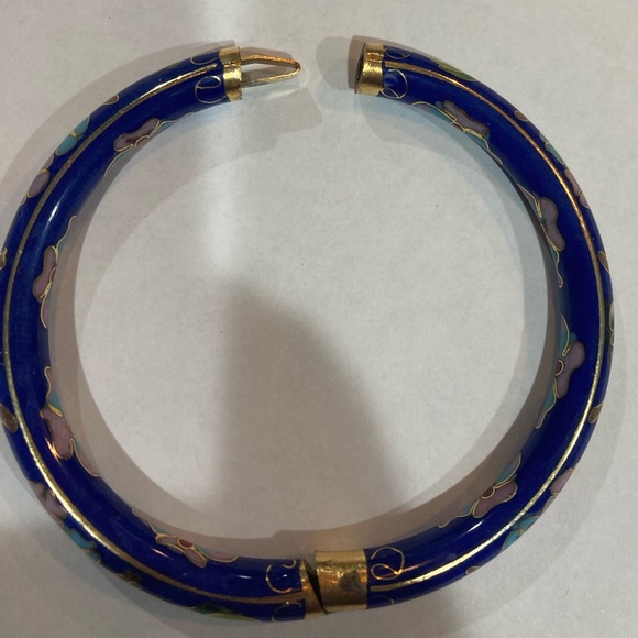 Cloisonné Hinged Bangle Bracelet Blue Pink Brown Yellow Good Used Condition - Picture 7 of 9
